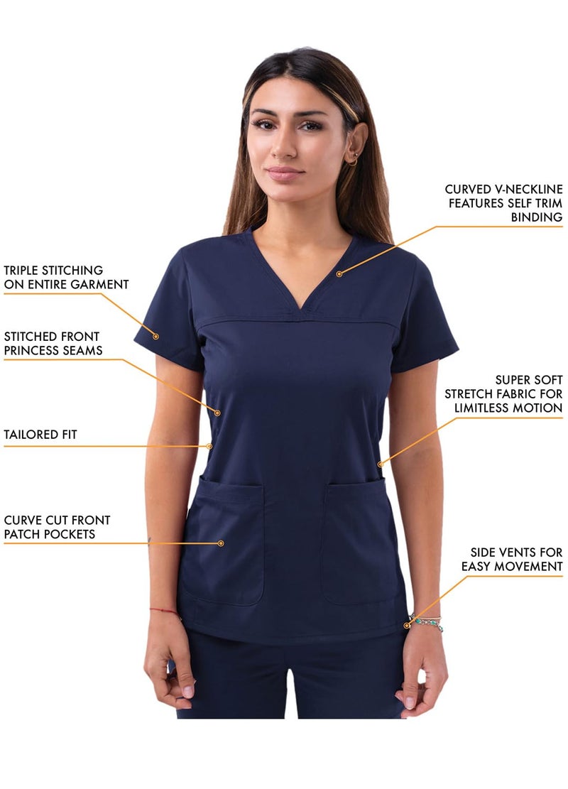 Adar Uniforms, Pro Scrubs for Women - Sweetheart V-Neck Scrub Top - P4210 - Navy - S - Image 3